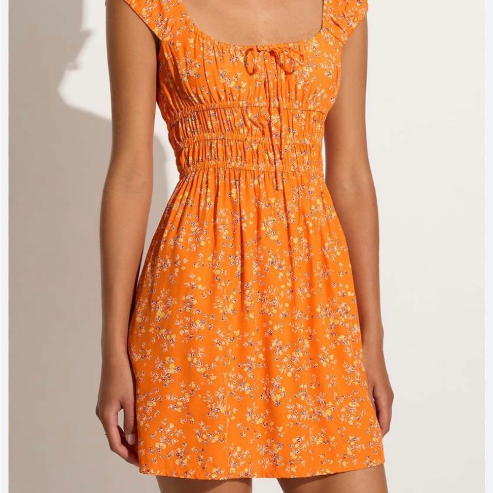 Faithfull the Brand Vibrant Orange Floral Mini Dress